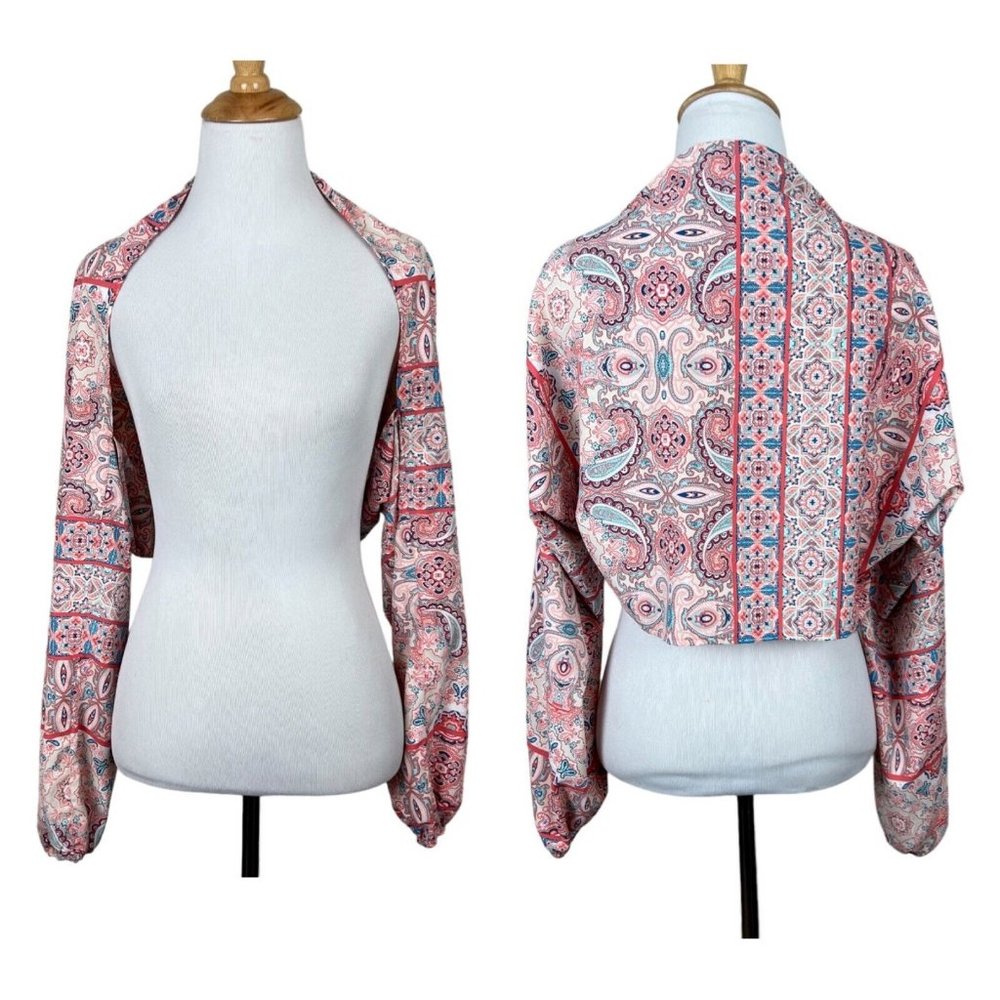 Coolibar Shrug Cover Up Women Medium UPF 50+ Pink Paisley Cropped Sun Protection